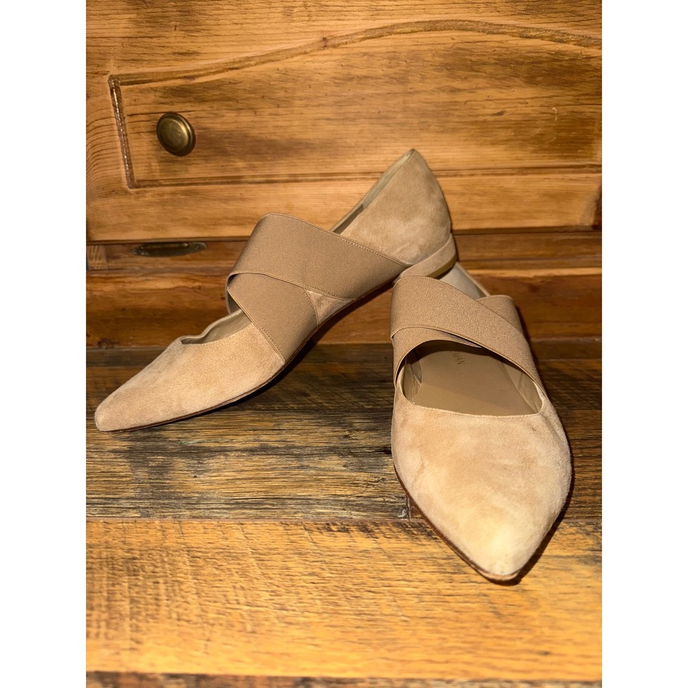 Stuart Weitzman Tan Suede Crisscross Elastic Strap Flats VW91651 Size 10